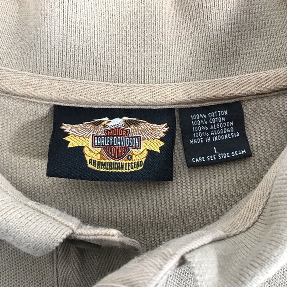 Harley-Davidson Polo Shirt Tan Short Sleeve Small Embroidered Logo Men’s Large - Picture 5 of 14